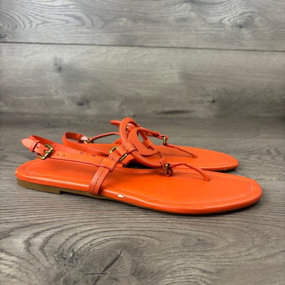 Coach Jeri Thong Sandals Women's Size 8 Orange Leather Logo Flats G4910 - Picture 4 of 16